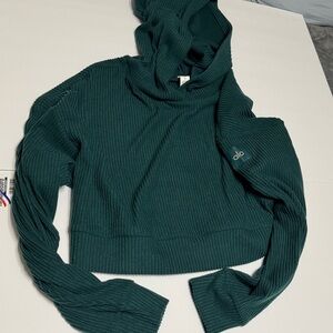 ALO Yoga Women's Teal Ribbed Cowl Neck Sweater